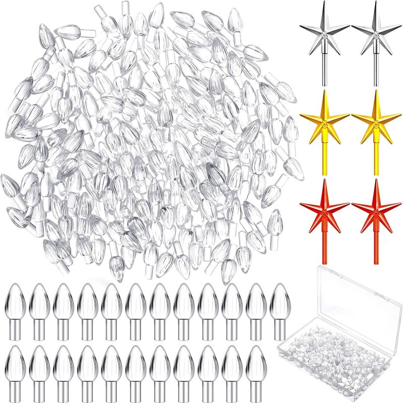 Riakrum 216 Pcs Christmas Tree Ceramic Lights Bulbs Plastic Flame Shape Small Twist Style Ceramic Tree Replacement Bulbs Colored Star Ornaments Topper Stars for Xmas Accessories - Image 1