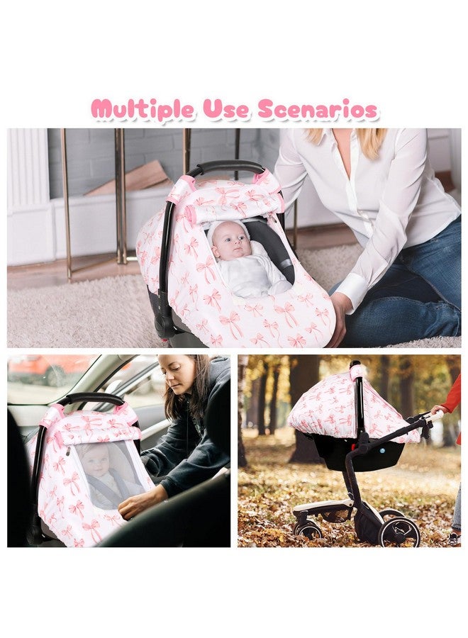 DAYEEBALL Baby Car Seat Cover, Windproof Carseat Cover for Infant Girls, Infant Warm Carseat Canopy with Double Layer Fabric for Winter, Compatible with Most Baby Car Seat, Bow - Image 5
