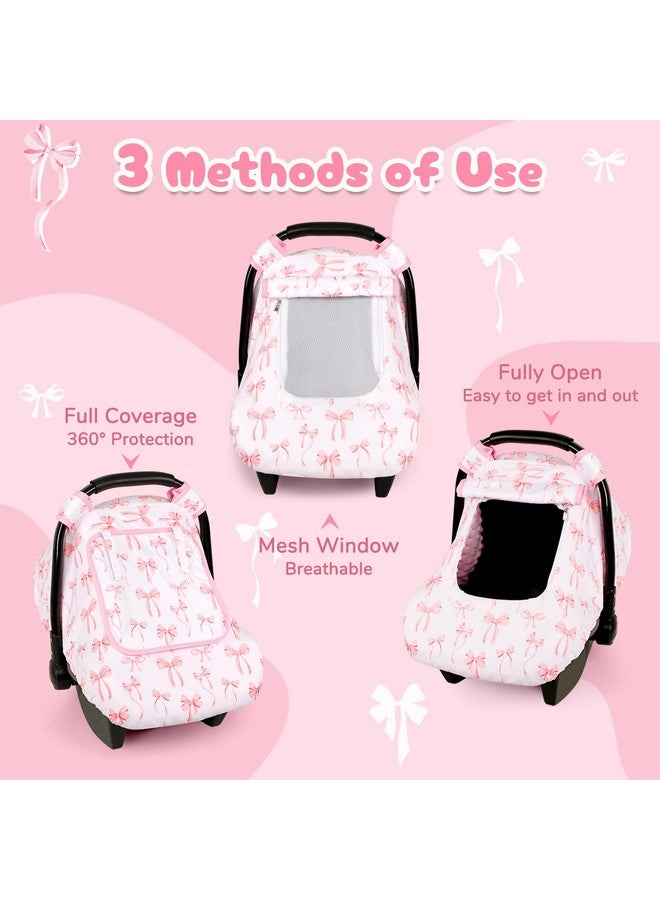 DAYEEBALL Baby Car Seat Cover, Windproof Carseat Cover for Infant Girls, Infant Warm Carseat Canopy with Double Layer Fabric for Winter, Compatible with Most Baby Car Seat, Bow - Image 3