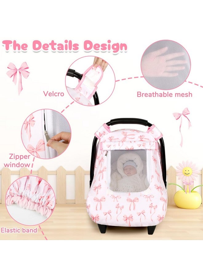 DAYEEBALL Baby Car Seat Cover, Windproof Carseat Cover for Infant Girls, Infant Warm Carseat Canopy with Double Layer Fabric for Winter, Compatible with Most Baby Car Seat, Bow - Image 2