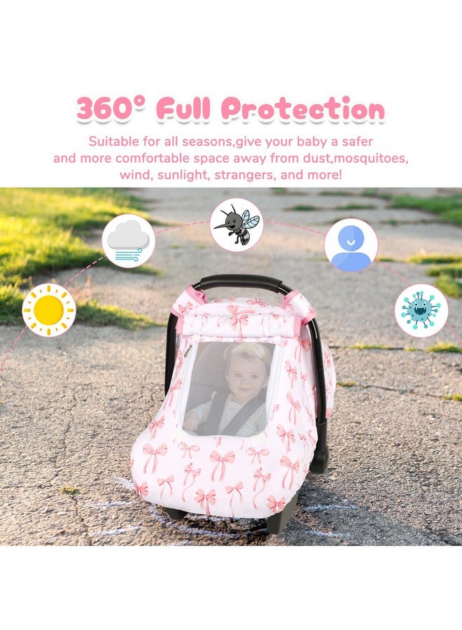 DAYEEBALL Baby Car Seat Cover, Windproof Carseat Cover for Infant Girls, Infant Warm Carseat Canopy with Double Layer Fabric for Winter, Compatible with Most Baby Car Seat, Bow - Image 4