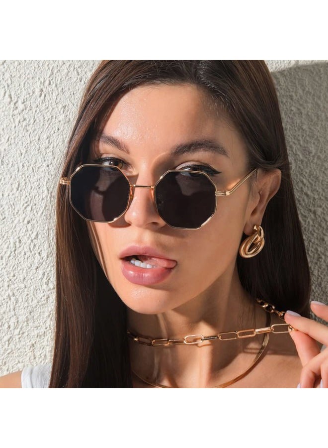 ENTHYI Hexagon Polarized Sunglasses for Women/Men Vintage Octagon Metal Sun Glasses Polygon Glass Square Shades, Blue, Medium - Image 4