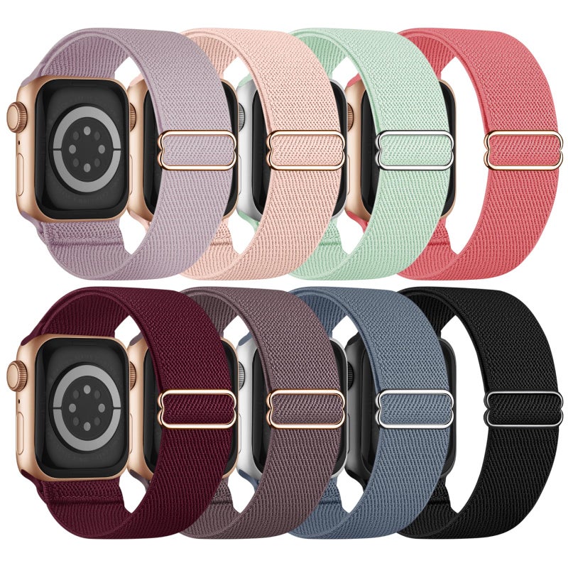Knossen 8 Pack Stretchy Solo Loop Band Compatible with Apple Watch Bands for Women Men 40mm 38mm 41mm 42mm 44mm 45mm 46mm 49mm, Nylon Braided Strap for iWatch Series 11 10 9 8 7 6 SE 5 4 3 Ultra 3 Ultra 2 - Image 1