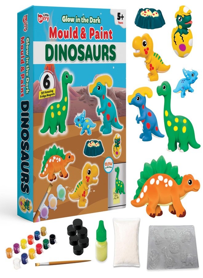 Little Berry DIY Mould and Paint Kit for Kids: Dinosaurs Craft Kit | Make 6 Glow in The Dark Fridge Magnets | Painting Art & Craft Set for Girls & Boys 3-10 Years | DIY Kit for Kids | Gifting Toys - Image 1