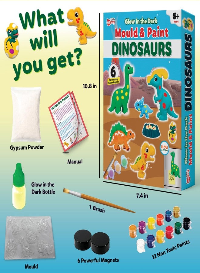 Little Berry DIY Mould and Paint Kit for Kids: Dinosaurs Craft Kit | Make 6 Glow in The Dark Fridge Magnets | Painting Art & Craft Set for Girls & Boys 3-10 Years | DIY Kit for Kids | Gifting Toys - Image 2
