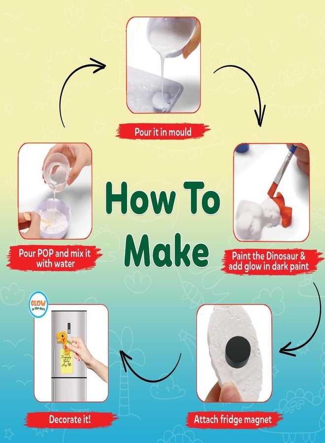 Little Berry DIY Mould and Paint Kit for Kids: Dinosaurs Craft Kit | Make 6 Glow in The Dark Fridge Magnets | Painting Art & Craft Set for Girls & Boys 3-10 Years | DIY Kit for Kids | Gifting Toys - Image 3
