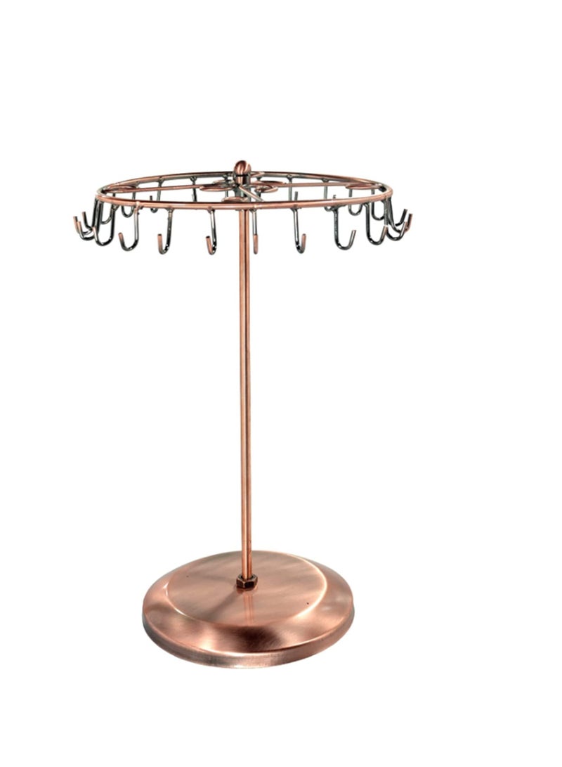 SYOSI Rotating Necklace Earrings Holder Jewelry Organizer Display Stand 14-Inch with 23 Hooks Copper - Image 1
