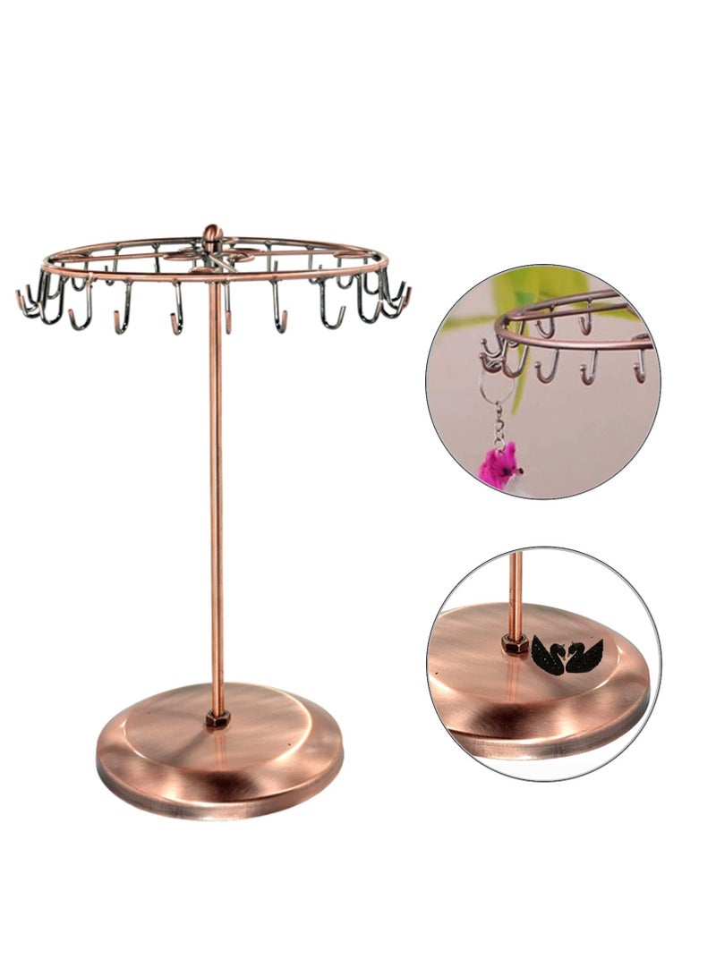 SYOSI Rotating Necklace Earrings Holder Jewelry Organizer Display Stand 14-Inch with 23 Hooks Copper - Image 4