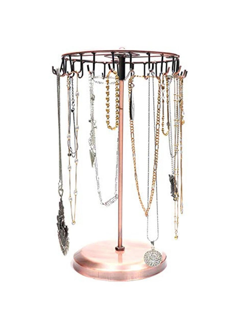 SYOSI Rotating Necklace Earrings Holder Jewelry Organizer Display Stand 14-Inch with 23 Hooks Copper - Image 2