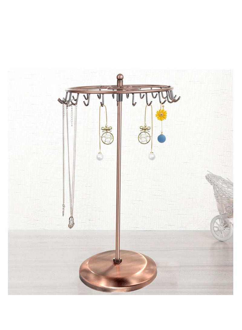 SYOSI Rotating Necklace Earrings Holder Jewelry Organizer Display Stand 14-Inch with 23 Hooks Copper - Image 5
