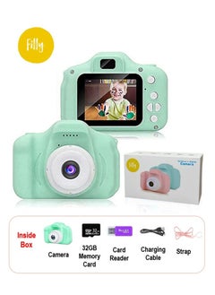 Filly Toy Digital Camera for Kids With 32 GB Memory Card And Card Reader (Green), Gifts for Child Boys Girls, Mini Rechargeable, Shockproof Silicon Digital Camera for Kids  - Image 1