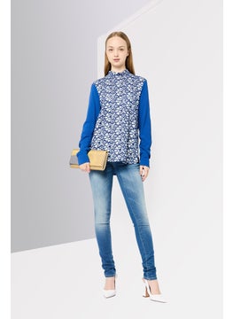 Harmont & Blaine Women Mock Neck Long Textured Floral Top, Multicolor  - Image 4