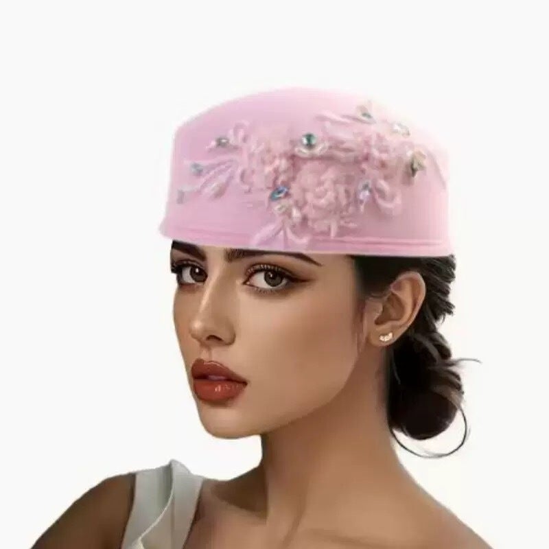 Nigerian Wedding Cap Adjustable Handmade Floral Turban Hat - Image 1