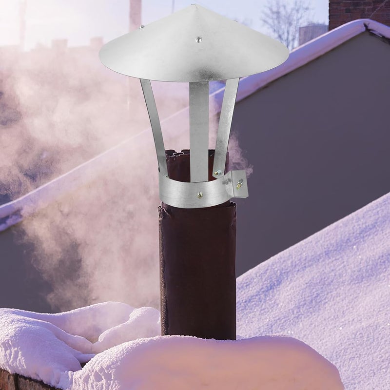 Beavorty Chimney Cap Rainproof Cover 10cm Galvanized Steel Roof Vent Cap Windproof Tube Protector for Outdoor Fireplace Stove Pipe - Image 5