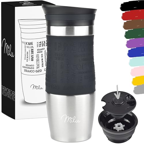 Milu Travel Mug 370ml 450ml  Insulated Coffee Cup to go  100 Leak Proof  Stainless Steel Drinking Mug  Car Mug Double Wall Insulation Thermo Coffee Flask Black 370ml