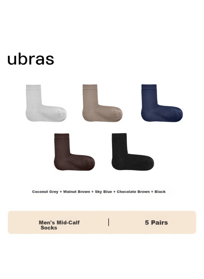ubras Xinjiang Cotton Breathable Men'S Mid-Tube Socks Cotton Socks Men'S Odorless Antibacterial Sports Socks 5 Pairs Couple Multi-Color Right Angle - Image 1