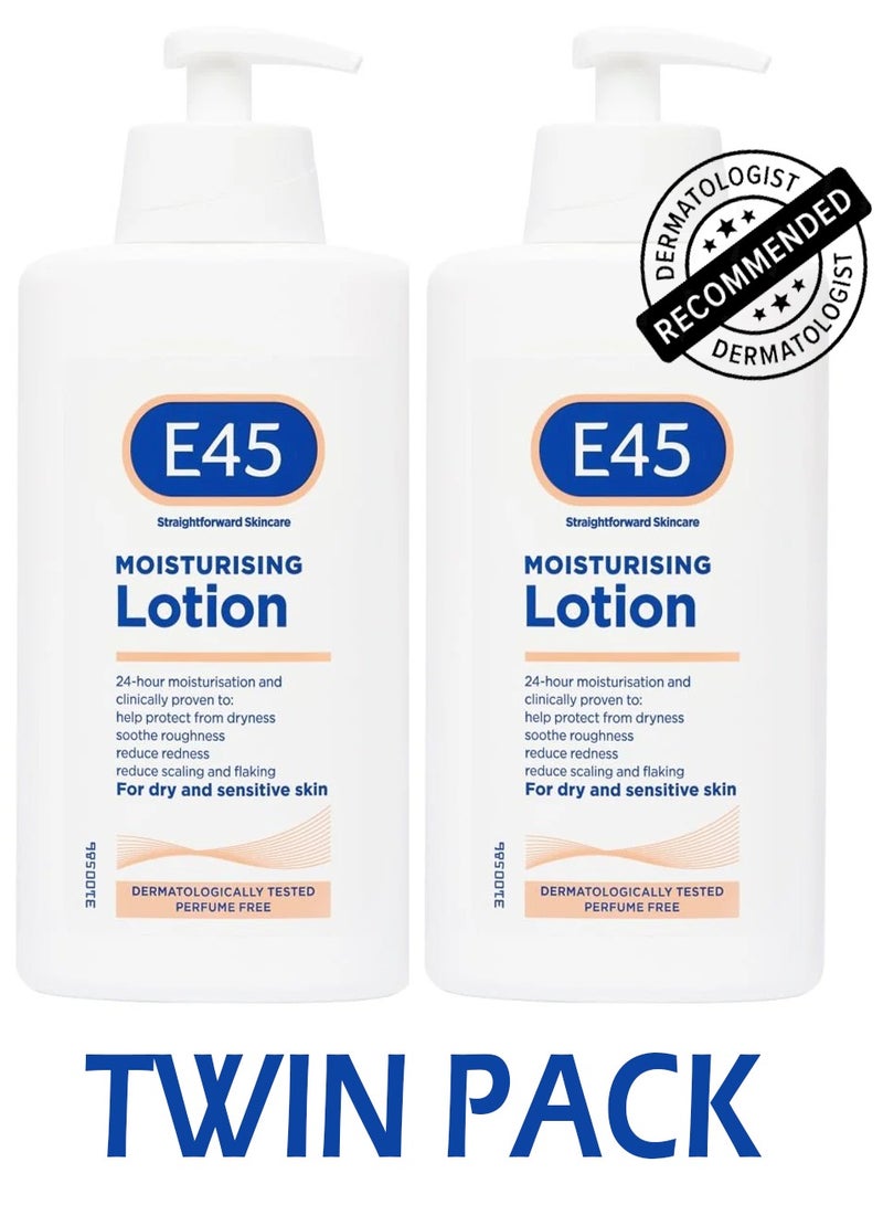 e45 Dermatological Moisturising Body Lotion for Dry Skin 2x500 mL - Image 1