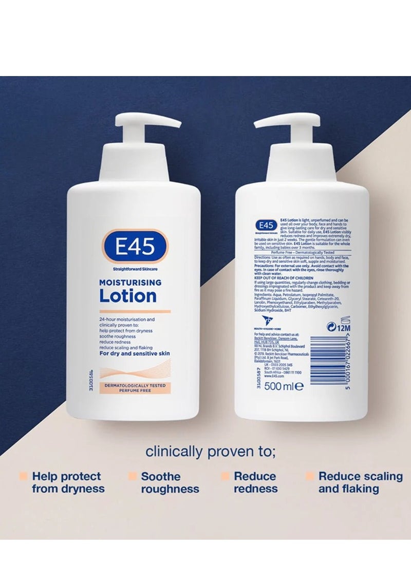 e45 Dermatological Moisturising Body Lotion for Dry Skin 2x500 mL - Image 2