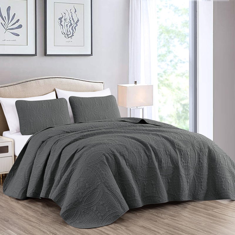 Chezmoi Collection Chezmoi Collection Austin 3Piece Oversized Bedspread Coverlet Set King Charcoal 