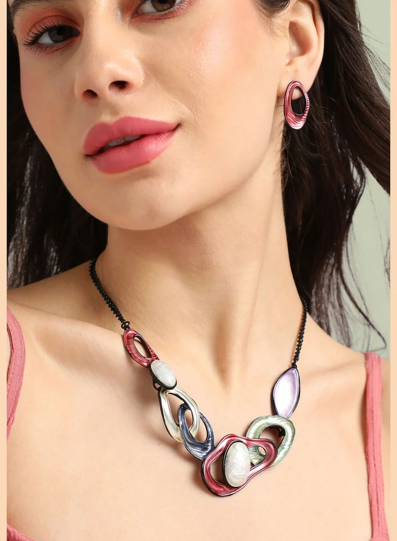 SOHI Trendy Designer Stone Party Wear Necklace and Earring Set For Women