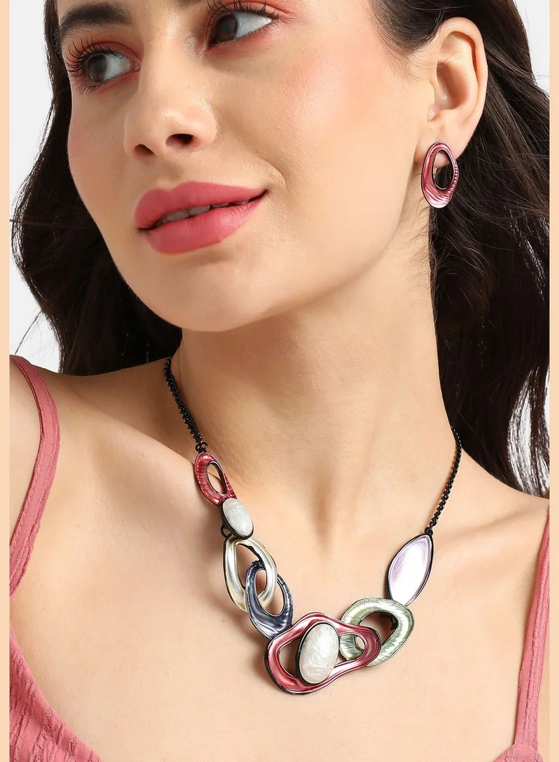 SOHI Trendy Designer Stone Party Wear Necklace and Earring Set For Women
