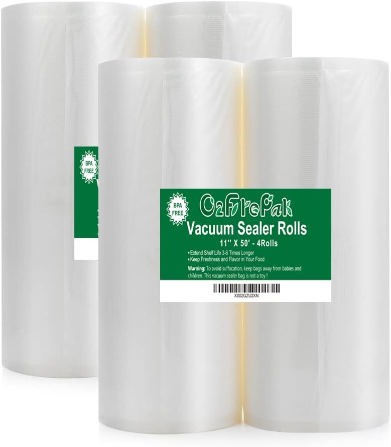 O2frepak 4Pack (Total 200Feet) 11x50 Rolls Vacuum Sealer Bags Rolls with BPA Free,Heavy Duty Vacuum Sealer Storage Bags Rolls,Cut to Size Roll,Great for Sous Vide - Image 1