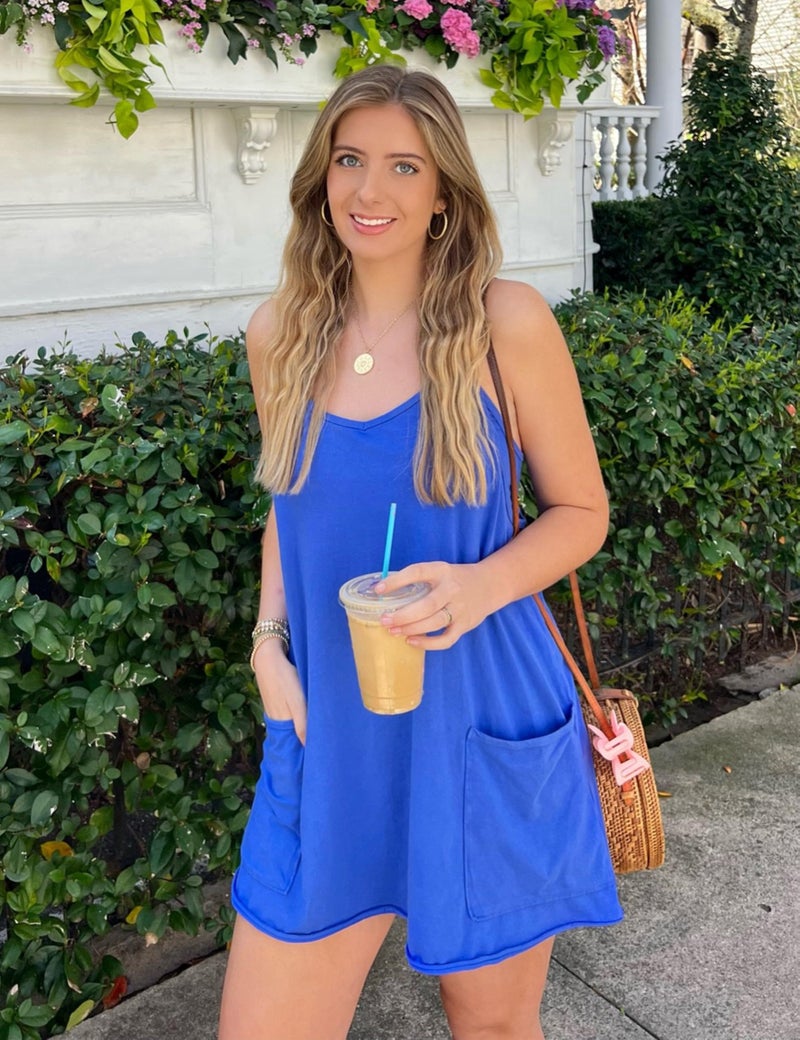 Lentta Womens Athletic Sleeveless Mini Dress with Built-in Shorts V Neck Spaghetti Strap Sundress(KleinBlue-XS) - Image 3