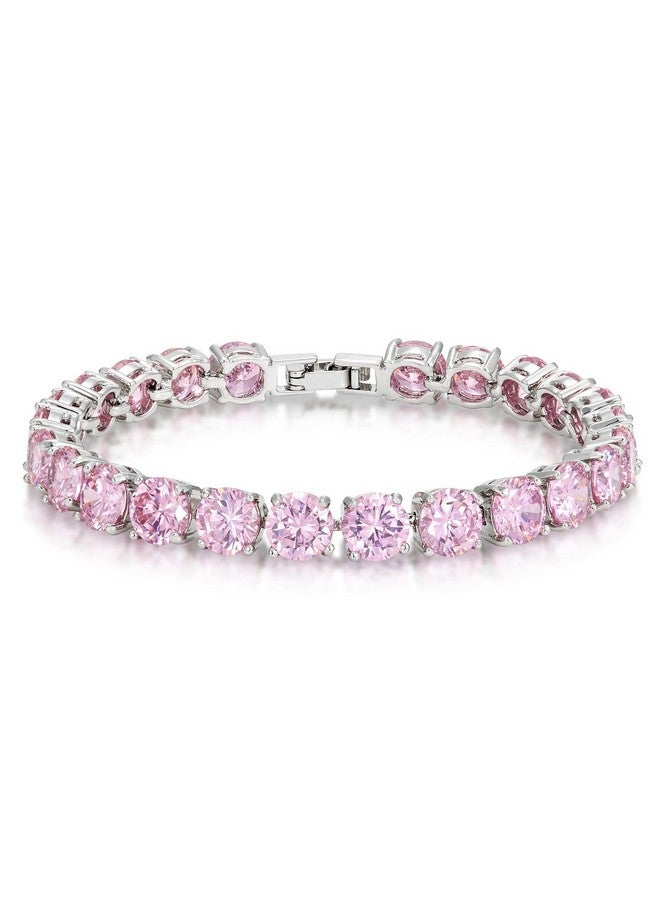 Kezef Silver Plated Brass Cz Tennis Bracelet Round 7Mm Pink Cz 7 Inch - Image 1