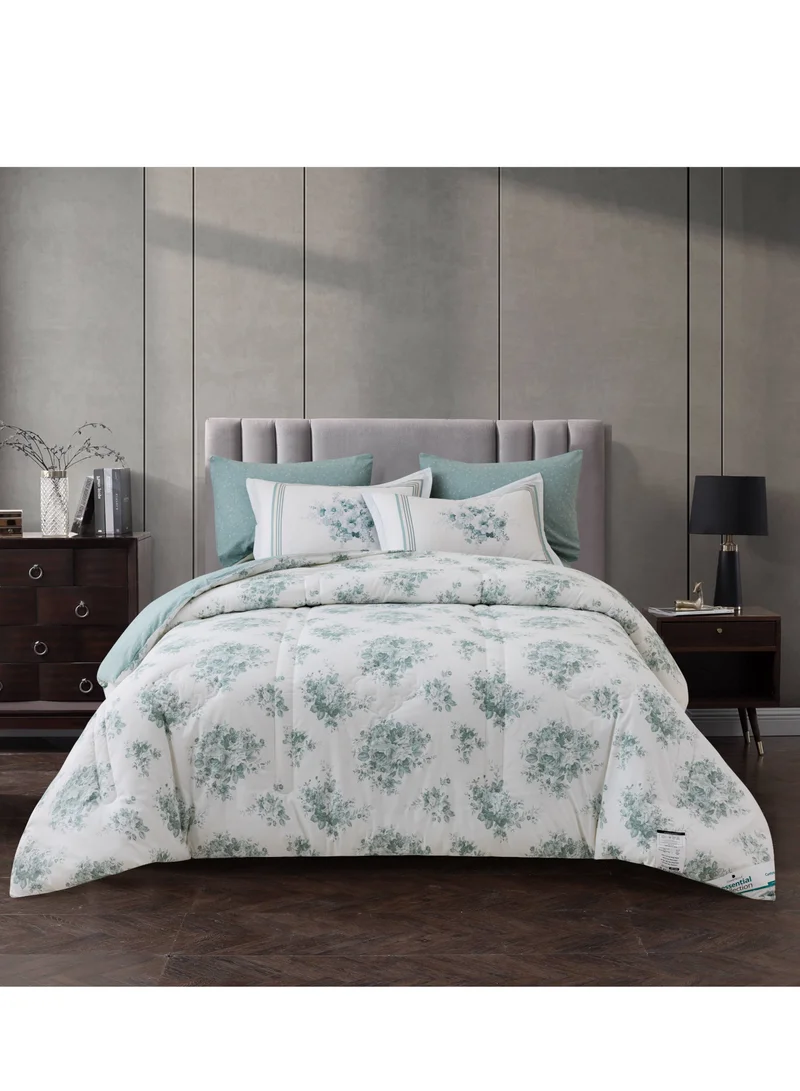 Donetella Cotton Comforter Set 6-Pcs Double Size Bed Fits(200 x 200 Cm) Reversible Printed Bedding Comforter Set With Super Soft Down Alternative Filling,Pale Slate