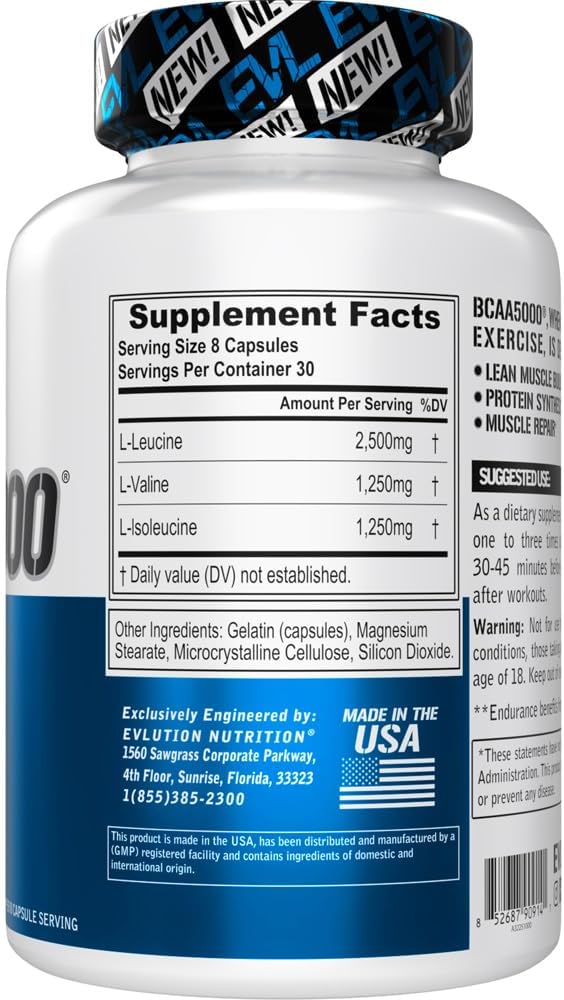 Evlution BCAAs Amino Acids Supplement for Men  EVL 211 5g BCAA Capsules for Post Workout Recovery and Lean Muscle Builder for Men  BCAA5000 Branched Chain Amino Acids Nutritional Supplement  30 Servings - Image 3