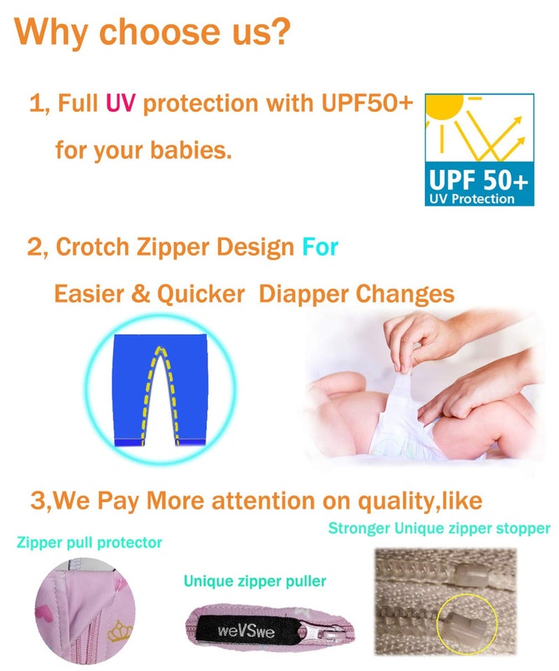 weVSwe Baby Toddler Sun Protection Rash Guard One Piece Pink Heart Girls Swimsuit Crotch Zipper for Easy Diaper Changes 6-12M - Image 3