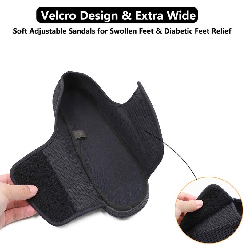 Secret Slippers Men's Open Toe Diabetic Recovery Slippers, Adjustable Orthopedic Wide Width Walking Shoes for Arthritis Edema Swollen Feet Elderly Men Black - Image 2