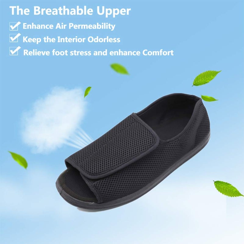 Secret Slippers Men's Open Toe Diabetic Recovery Slippers, Adjustable Orthopedic Wide Width Walking Shoes for Arthritis Edema Swollen Feet Elderly Men Black - Image 4