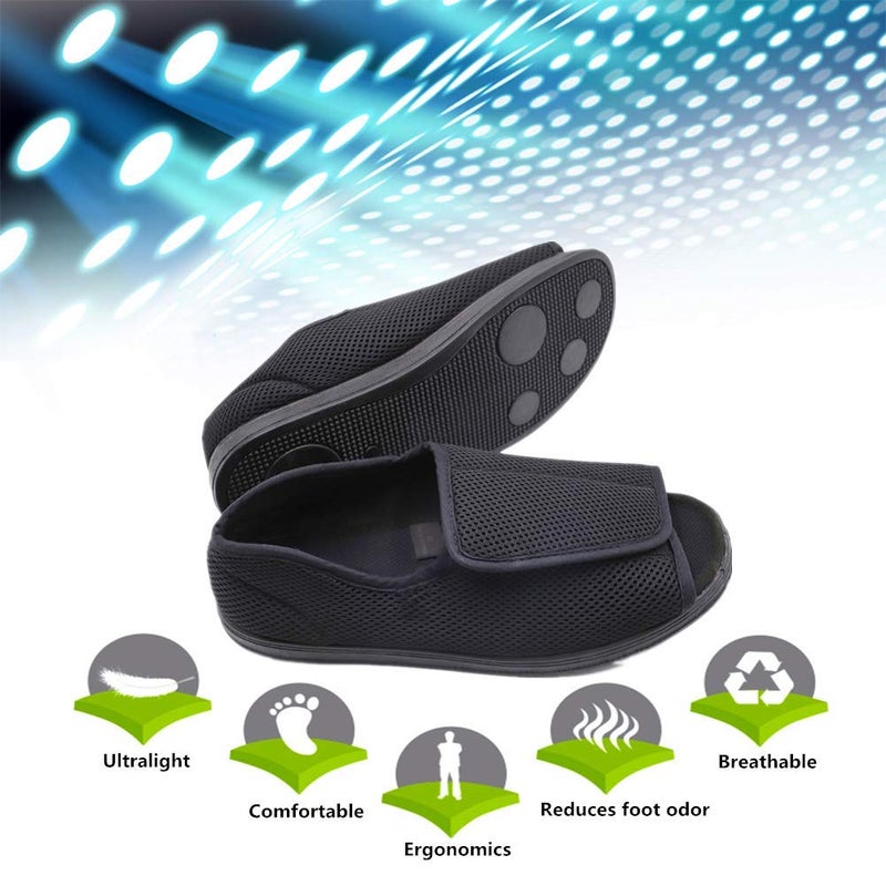 Secret Slippers Men's Open Toe Diabetic Recovery Slippers, Adjustable Orthopedic Wide Width Walking Shoes for Arthritis Edema Swollen Feet Elderly Men Black - Image 5