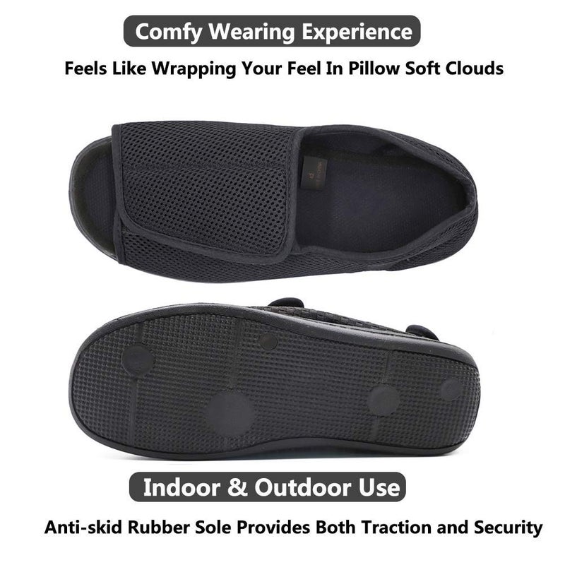 Secret Slippers Men's Open Toe Diabetic Recovery Slippers, Adjustable Orthopedic Wide Width Walking Shoes for Arthritis Edema Swollen Feet Elderly Men Black - Image 3