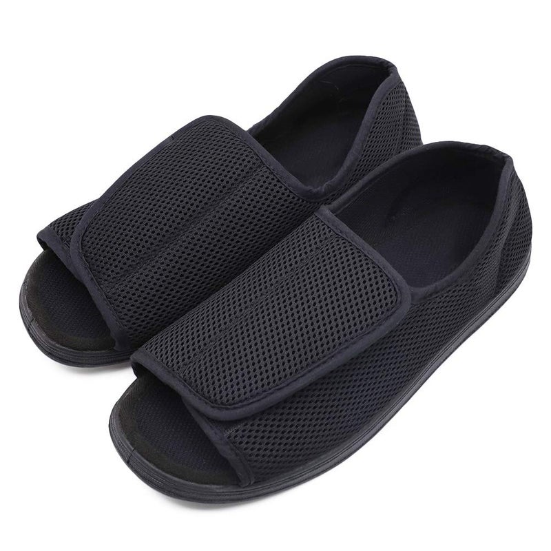 Secret Slippers Men's Open Toe Diabetic Recovery Slippers, Adjustable Orthopedic Wide Width Walking Shoes for Arthritis Edema Swollen Feet Elderly Men Black - Image 1