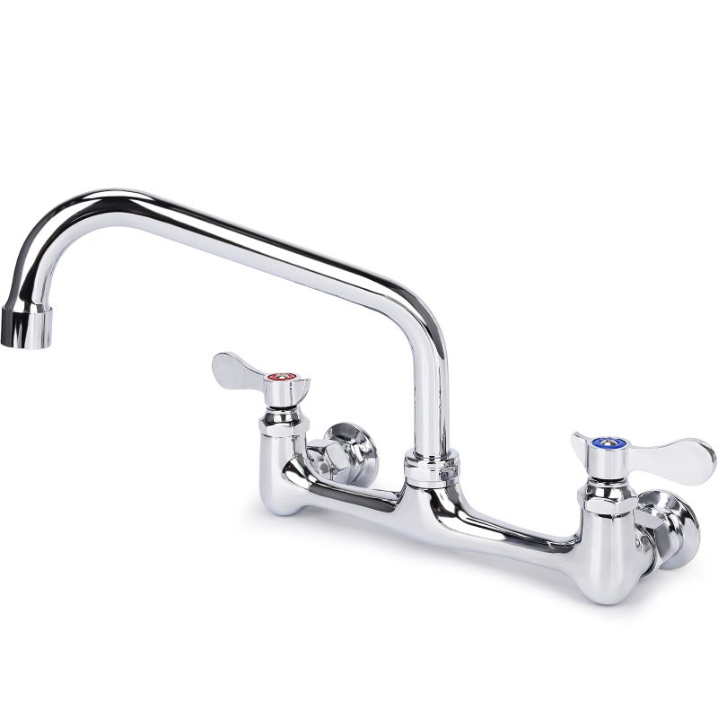 Bietor Wall Mount Kitchen Faucet 8 Center Commercial Sink Faucet with 8 Swivel Spout Dual Handles Brass Utility Sink Faucet for Laundry Room Restaurant Polish Chrome - Image 2