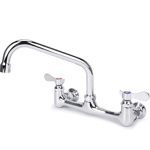 Bietor Wall Mount Kitchen Faucet 8 Center Commercial Sink Faucet with 8 Swivel Spout Dual Handles Brass Utility Sink Faucet for Laundry Room Restaurant Polish Chrome - Image 1