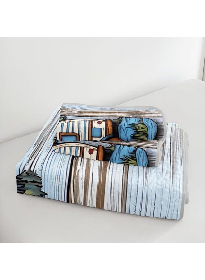 UEVBF Camping Travel Trailer Bedding King Quilts for Bed,Retro Bedding for Kids Boys Girls Happy Camper Decor,Outdoor Camping Themed Quilt Sets with 2 Pillowcases. - Image 5
