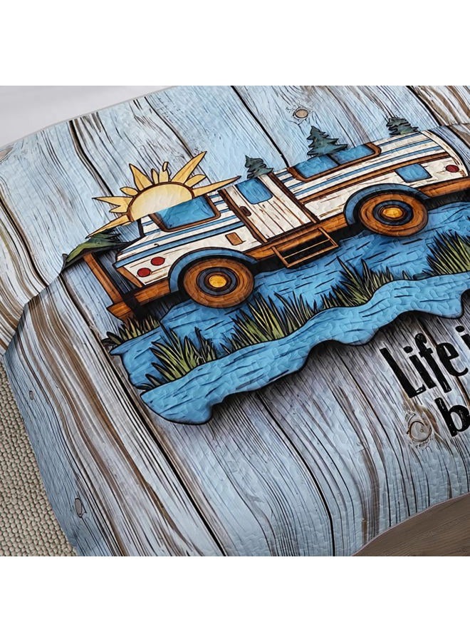 UEVBF Camping Travel Trailer Bedding King Quilts for Bed,Retro Bedding for Kids Boys Girls Happy Camper Decor,Outdoor Camping Themed Quilt Sets with 2 Pillowcases. - Image 4