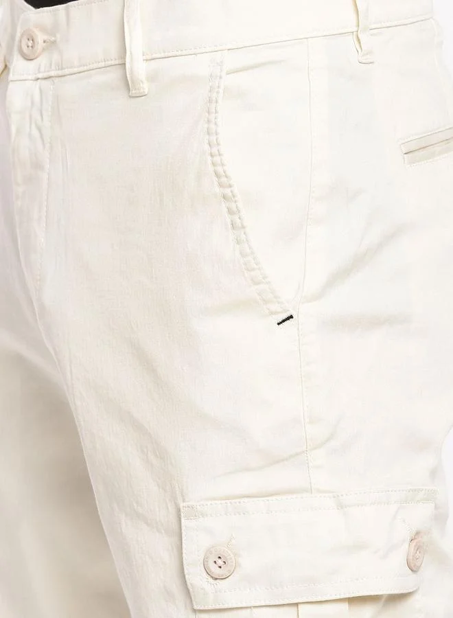 The Indian Garage Co  Men White Mid Rise Slim Fit Cargo Pants for Men | Best Price UAE