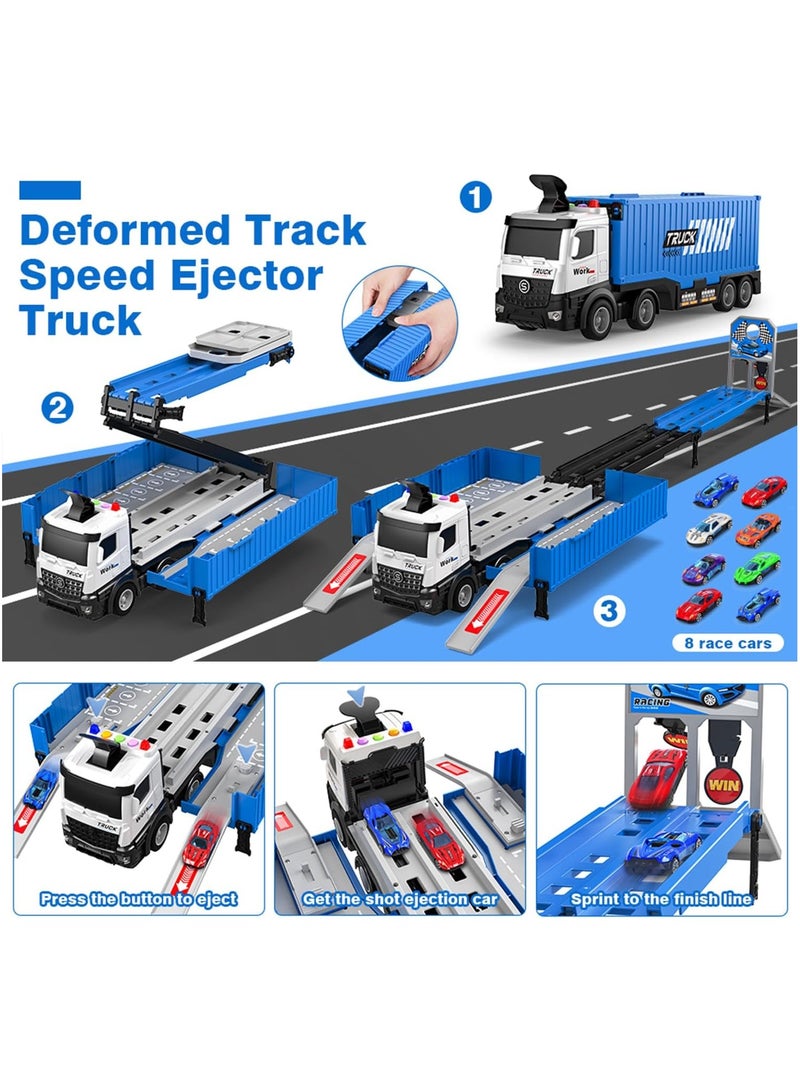 Truck Race Track Toddlers Toys, Foldable 3 Layer Car Race Track Playset, Toy Truck Transport Car Carrier & 8 Race Cars, Truck Car Kids Toys Gifts for Age 3 4 5 6+ Years Old Boys Girls - Image 3