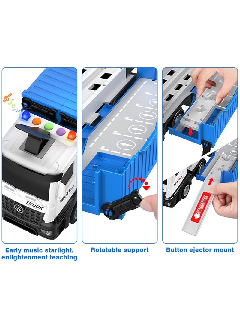 Truck Race Track Toddlers Toys, Foldable 3 Layer Car Race Track Playset, Toy Truck Transport Car Carrier & 8 Race Cars, Truck Car Kids Toys Gifts for Age 3 4 5 6+ Years Old Boys Girls - Image 4