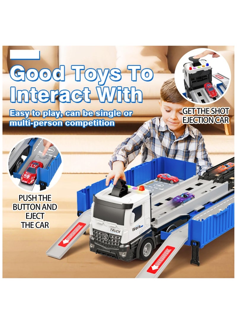 Truck Race Track Toddlers Toys, Foldable 3 Layer Car Race Track Playset, Toy Truck Transport Car Carrier & 8 Race Cars, Truck Car Kids Toys Gifts for Age 3 4 5 6+ Years Old Boys Girls - Image 5