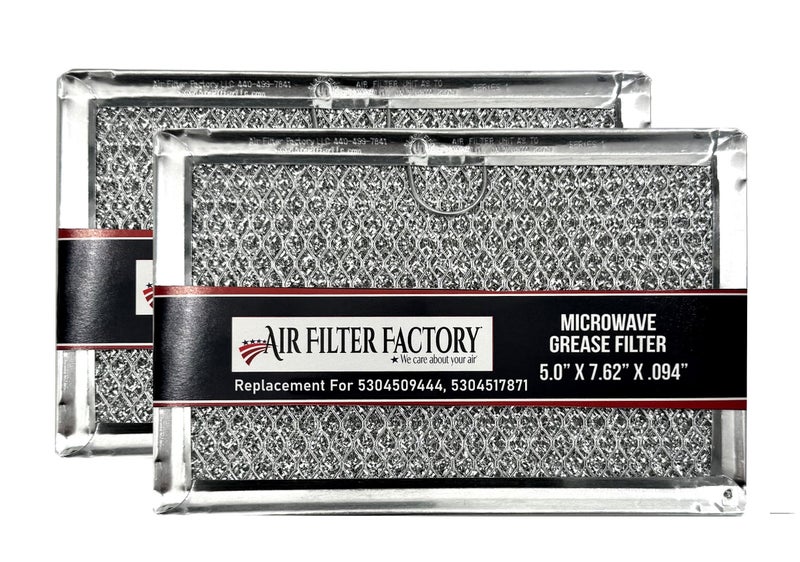 Air Filter Factory Replacement For 5304509444, 5304517871 Frigidaire 5 x 7.6 x 0.13 Inches Microwave Oven Aluminum Mesh Grease 12-Layer Vent Hood Filter 2-Pack - Image 1