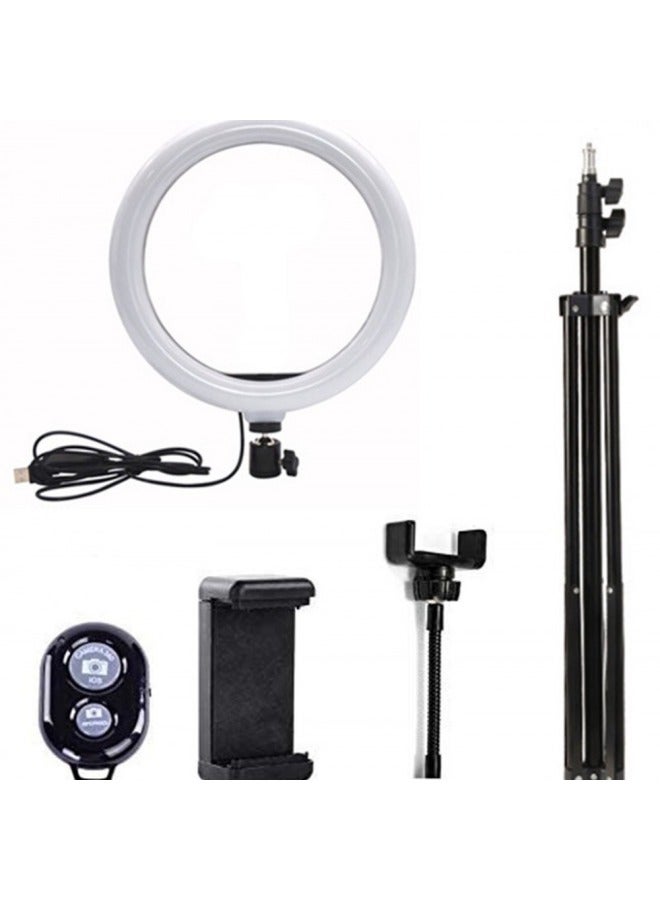 general Dual-position 10-inch Ring Lamp 12-inch 30cm Fill Light Beauty Lamp 26cm Selfie Lamp Photography Lamp Live Broadcast-Color:10 Inch 26cm Ring Lamp + Pan-tilt + Hose Mobile Phone Clip +110cm Tripod +  - Image 5