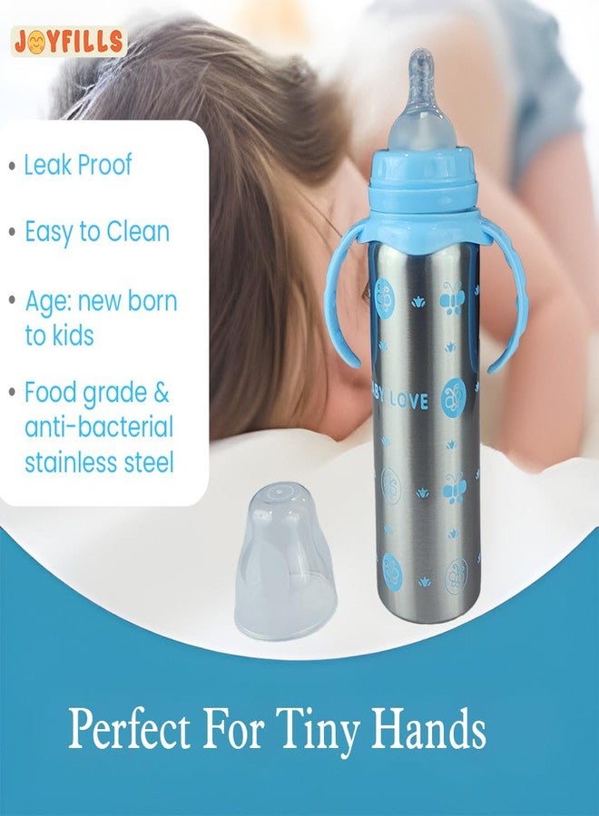 JOYFILLS 3 in 1 Baby Stainless Steel Multi-Functional Thermal Insulation Feeding Bottle| Sipper, Nipple & Straw| Water, Milk, Juices Feeder| Anti-Slip with Anti-Colic Nipple and Handles for Kids/Toddlers/Infants 240 Ml (Steel Blue) - Image 5