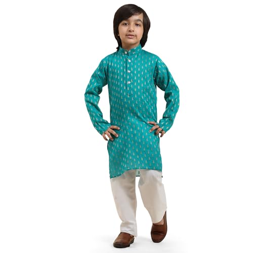 Pro-Ethic Style Developer Cotton Kurta Pajama For Kid's Boys Traditional dress Kurta Pajama set (S-234), 9-10 years, Firozi - Image 1
