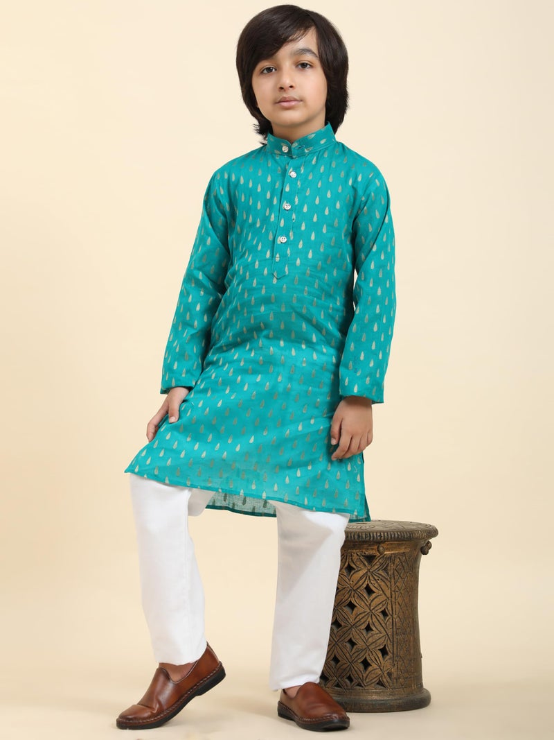 Pro-Ethic Style Developer Cotton Kurta Pajama For Kid's Boys Traditional dress Kurta Pajama set (S-234), 9-10 years, Firozi - Image 2