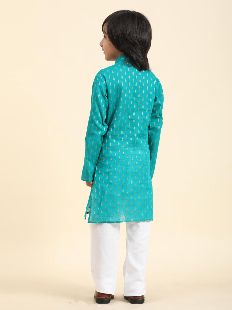 Pro-Ethic Style Developer Cotton Kurta Pajama For Kid's Boys Traditional dress Kurta Pajama set (S-234), 9-10 years, Firozi - Image 4